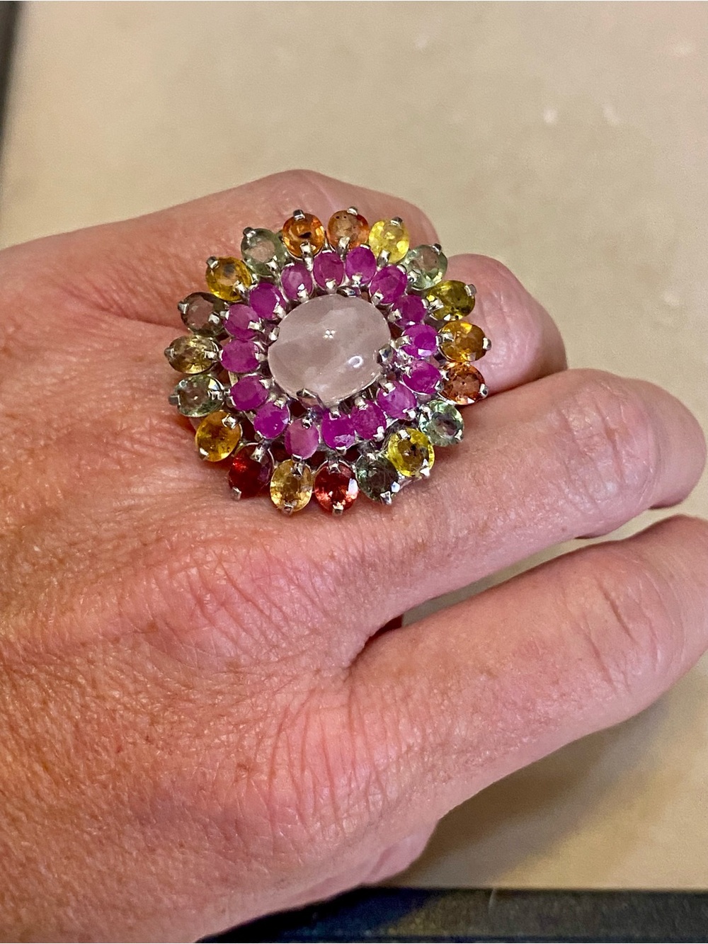 Sterling Silver Gemstone Statement Ring Sapphire & Ruby 925